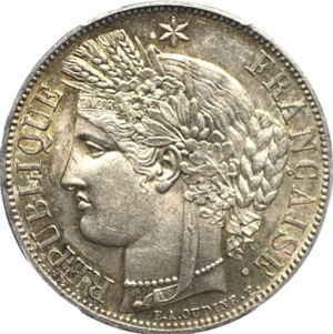 Ceres, moeda de 5 francos, 1849